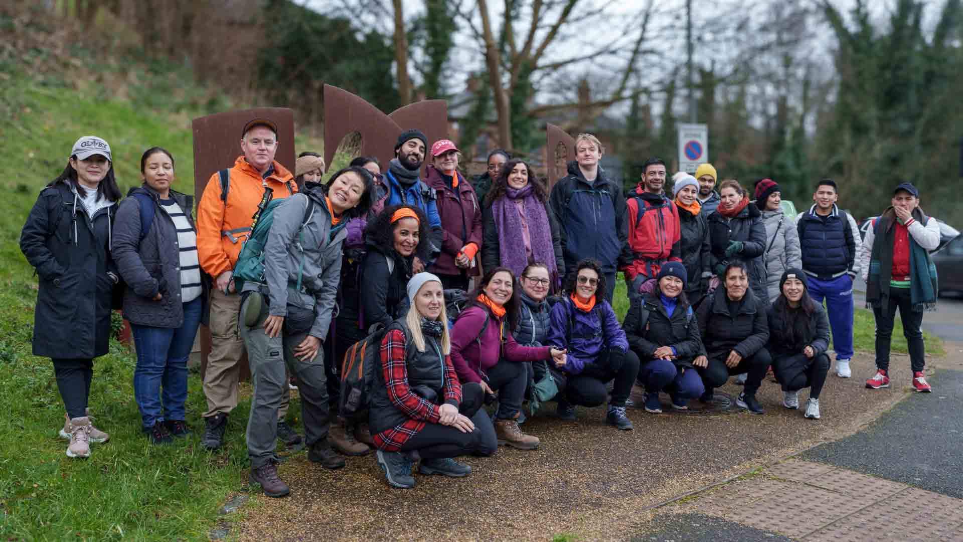 A vibrant group of Espartans from Hiking in London, ready to embark on an adventurous trail. The spirit of camaraderie and love for the outdoors shines through as they prepare for another memorable hike together.